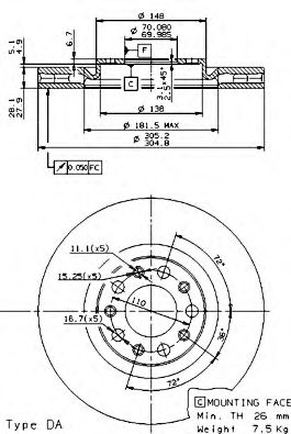 BREMBO 09936320 -  Тормозной диск