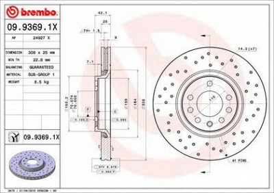 BREMBO 0993691x -  Диск тормозной вентилируемый, перфорированный