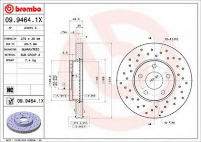 BREMBO 0994641x -  Диск тормозной вентилируемый, перфорированный