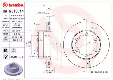 BREMBO 09951014 -  Тормозной диск