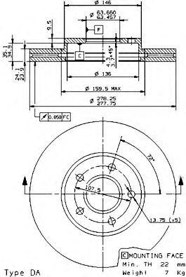 BREMBO 09958914 -  Тормозной диск