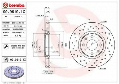 BREMBO 0996191x -  09.9619.1X_ДИСК ТОРМОЗНОЙ ПЕРЕДНИЙ! ПЕРФОРИРОВАННЫ