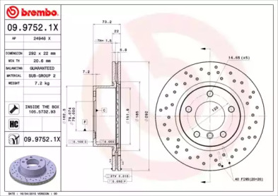 BREMBO 0997521x -  Диск тормозной вентилируемый, «xtra»