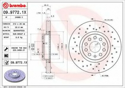 BREMBO 0997721x -  09.9772.1X_ДИСК ТОРМОЗНОЙ ПЕРЕДНИЙ! ПЕРФОРИРОВАННЫ