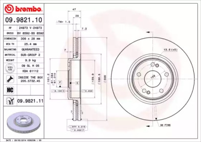 BREMBO 09982110 -  Тормозной диск