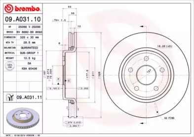 BREMBO 09a03110 -  Тормозной диск