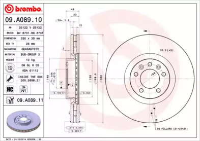 BREMBO 09a08910 -  Тормозной диск