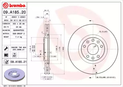 BREMBO 09a18520 -  Тормозной диск