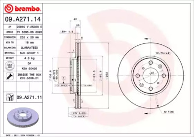 BREMBO 09a27111 -  Диск тормозной вентилируемый