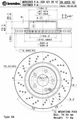 BREMBO 09a35311 -  Тормозной диск