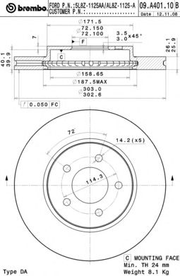 BREMBO 09a40110 -  Тормозной диск