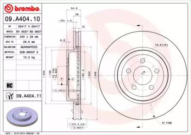 BREMBO 09a40410 -  Тормозной диск