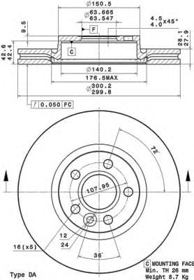 BREMBO 09a42711 -  Тормозной диск