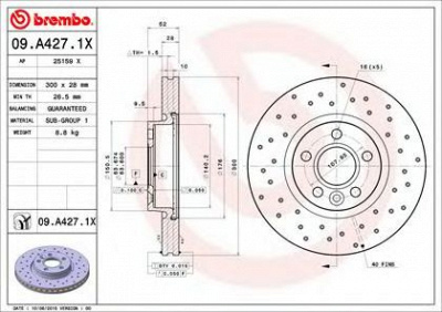 BREMBO 09a4271x -  09.A427.1X_ДИСК ТОРМОЗНОЙ ПЕРЕДНИЙ! ПЕРФОР. XTRA F