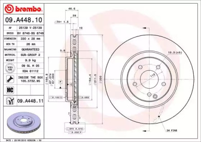 BREMBO 09a44810 -  Тормозной диск