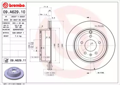 BREMBO 09a62910 -  Тормозной диск