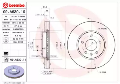 BREMBO 09a63010 -  Тормозной диск
