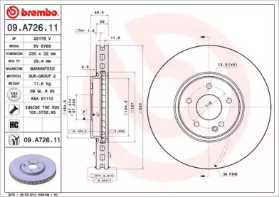 BREMBO 09a72611 -  Тормозной диск