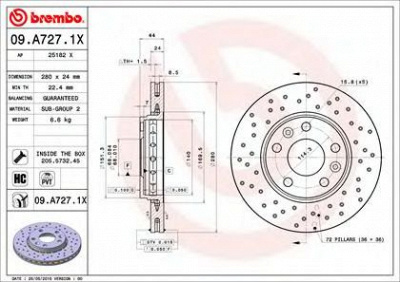 BREMBO 09a7271x -  09.A727.1X_ДИСК ТОРМОЗНОЙ ПЕРЕДНИЙ! ПЕРФОР. XTRA R