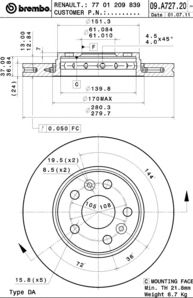 BREMBO 09a72720 -  Тормозной диск