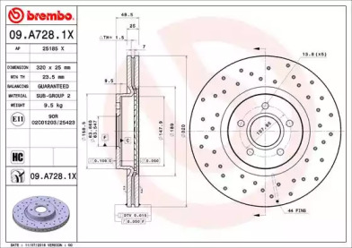 BREMBO 09a7281x -  Диск тормозной вентилируемый, перфорированный