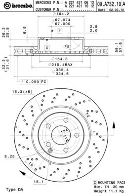 BREMBO 09a73211 -  Тормозной диск