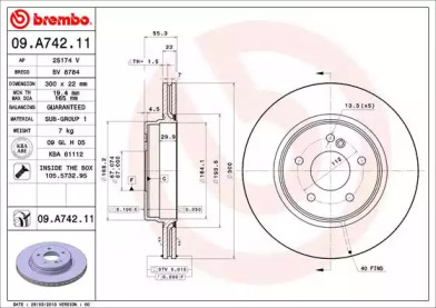 BREMBO 09a74211 -  Тормозной диск