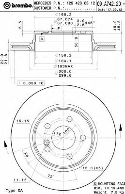 BREMBO 09a74221 -  Тормозной диск