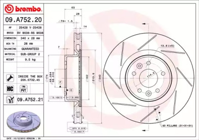 BREMBO 09a75220 -  Диск тормозной с насечками