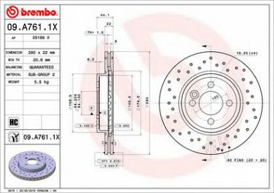 BREMBO 09a7611x -  Тормозной диск