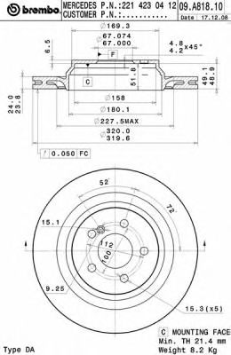 BREMBO 09a81811 -  Тормозной диск