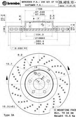 BREMBO 09a81911 -  Тормозной диск