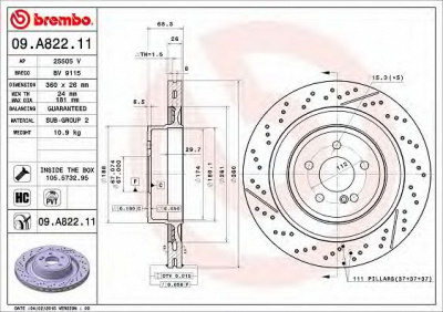 BREMBO 09a82211 -  Тормозной диск
