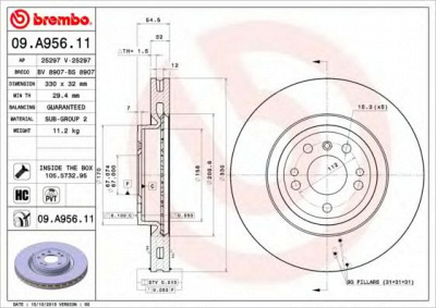 BREMBO 09a95611 -  Диск тормозной вентилируемый