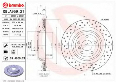 BREMBO 09a95921 -  ТОРМОЗНОЙ ДИСК W 166 ЗАДНИЙ 5.0