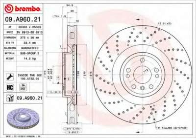 BREMBO 09a96021 -  BREMBO ТОРМ.ДИСК ПЕР.[375X36] 4 ОТВ.