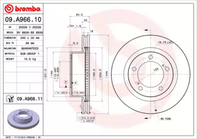 BREMBO 09a96610 -  Тормозной диск