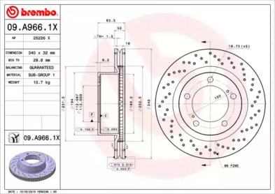 BREMBO 09a9661x -  Диск тормозной вентилируемый, «xtra»
