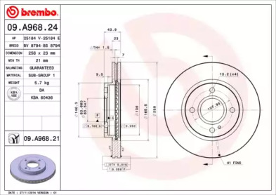 BREMBO 09a96821 -  Диск тормозной вентилируемый