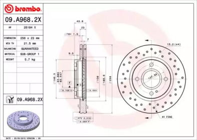 BREMBO 09a9682x -  Диск тормозной вентилируемый, перфорированный