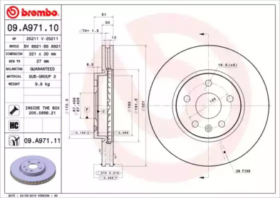 BREMBO 09a97110 -  Тормозной диск