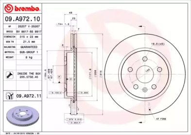 BREMBO 09a97210 -  Тормозной диск