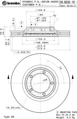 BREMBO 09b03010 -  Тормозной диск