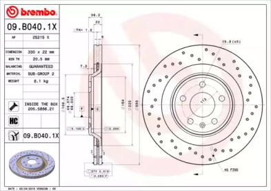 BREMBO 09b0401x -  Тормозной диск