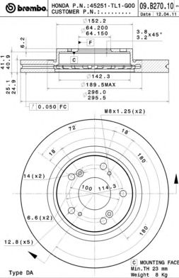 BREMBO 09b27010 -  Тормозной диск