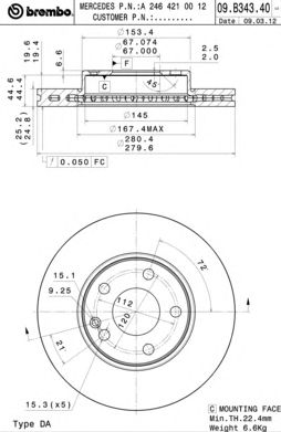 BREMBO 09b34341 -  Тормозной диск