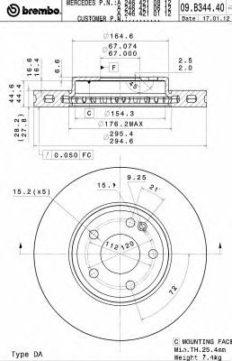 BREMBO 09b34441 -  Тормозной диск