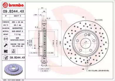 BREMBO 09b3444x -  Диск тормозной вентилируемый, перфорированный