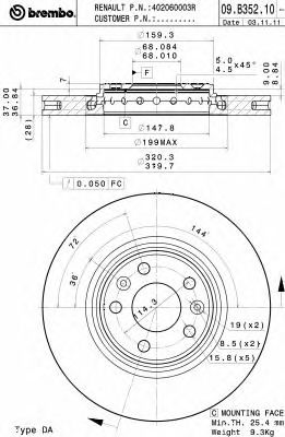 BREMBO 09b35210 -  Тормозной диск
