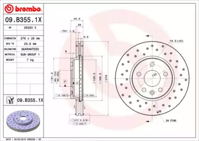 BREMBO 09b3551x -  Диск тормозной вентилируемый, «xtra»